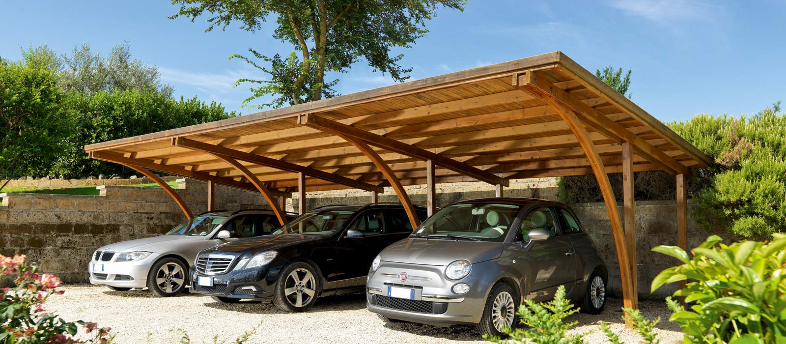 Auvent bois mural de terrasse ou abri voiture, carport une voiture